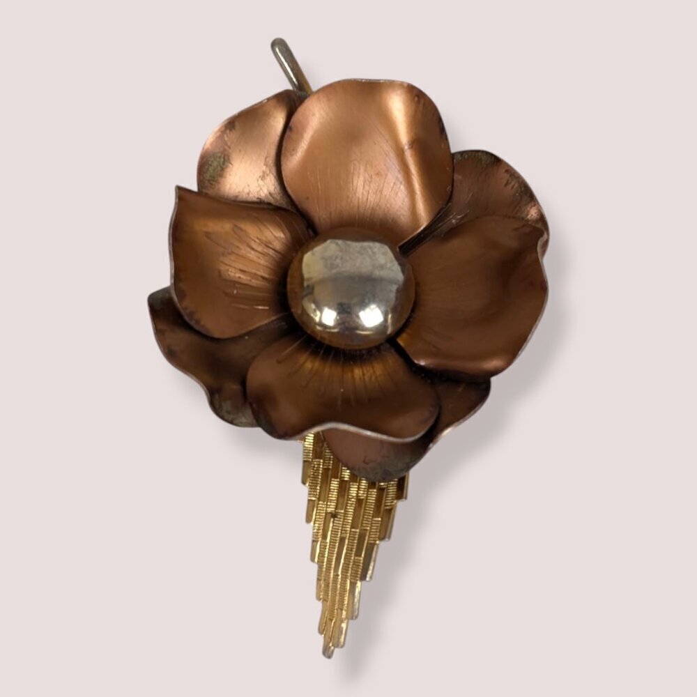 (2/$20) V. Copper Gold Leaf Floral Brooch